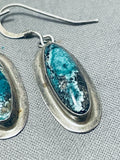 Elegant Vintage Native American Navajo Pilot Mountain Turquoise Sterling Silver Earrings-Nativo Arts