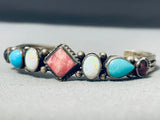 Sophisticated Vintage Native American Navajo Garnet Turquoise Opals Sterling Silver Bracelet-Nativo Arts