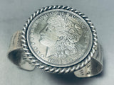 Genuine Signed Native American Navajo 1921 Silver Dollar Sterling Silver Bracelet-Nativo Arts