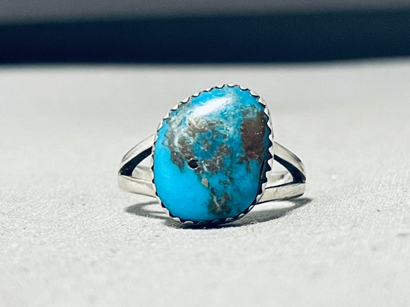 Remarkable Vintage Native American Navajo Pilot Mountain Turquoise Sterling Silver Ring-Nativo Arts