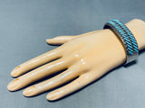 Slanted Turquoise!! Vintage Native American Zuni Needlepoint Sterling Silver Bracelet-Nativo Arts