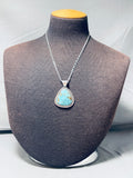 Riveting Native American Navajo Signed Spiderweb Turquoise Sterling Silver Necklace-Nativo Arts
