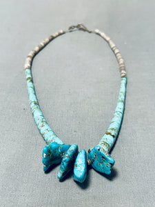 Native American Pretty Vintage Santo Domingo Turquoise Sterling Silver Necklace-Nativo Arts