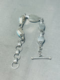 Brilliant Native American Navajo Signed Kingman Turquoise Sterling Silver Link Braclet-Nativo Arts