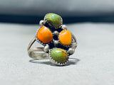 One Of A Kind Vintage Native American Navajo 2 Royston Turquoise 2 Spiny Sterling Silver Ring-Nativo Arts
