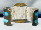 Wagonwheel Inlay!! Vintage Native American Navajo Turquoise Sterling Silver Bracelet-Nativo Arts