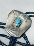 Excellent Vintage Native American Navajo Pilot Mountain Turquoise Sterling Silver Bolo-Nativo Arts