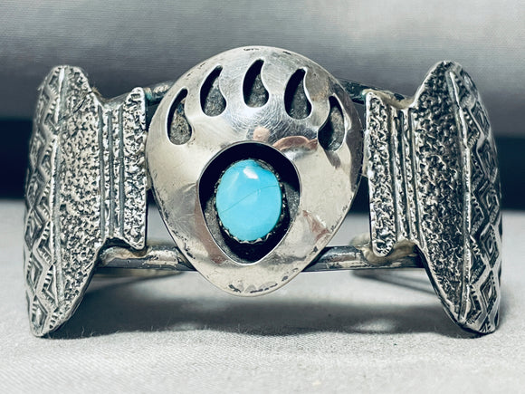 The Most Unique Vintage Native American Navajo Bearpaw Turquoise Sterling Silver Bracelet-Nativo Arts