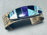 One Of The Most Unique Vintage Native American Navajo Turquoise Inlay Sterling Silver Bracelet-Nativo Arts