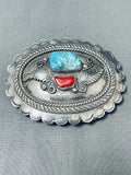 Superlative Vintage Native American Navajo Sleeping Beauty Turquoise Sterling Silver Buckle-Nativo Arts