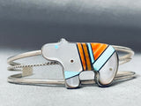 Extremely Detailed Vintage Native American Navajo Bear Inlay Sterling Silver Bracelet