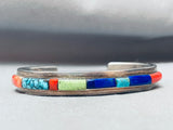 Rare Thicker Vintage Native American Navajo Turquoise Inlay Sterling Silver Bracelet-Nativo Arts