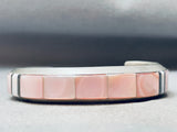 6 Inch Wrist Vintage Native American Navajo Pink Pearl Inlay Sterling Silver Bracelet Cuff-Nativo Arts