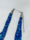 Intricate Native American Navajo Azurite Heishi Sterling Silver Vintage Necklace