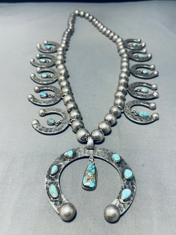 214 Gram Horseshoe Vintage Native American Navajo Sterling Silver Squash Blossom Necklace-Nativo Arts