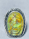 Important Francisco Gomez Vintage Hand Carved Sterling Silver Turquoise Ring-Nativo Arts