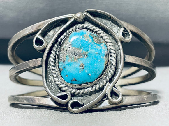 Beautiful Vintage Native American Navajo Huge Gilbert Turquoise Sterling Silver Bracelet-Nativo Arts