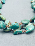Dropdead Fab Vintage Native American Navajo Green Turquoise Sterling Silver Heishi Necklace-Nativo Arts