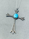 Pretty Vintage Native American Navajo Pilot Mountain Turquoise Sterling Silver Necklace-Nativo Arts