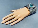 One Of The Most Unique Vintage Native American Navajo Turquoise Sterling Silver Bracelet-Nativo Arts