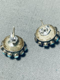 Marvelous Vintage Native American Zuni Blue Gem Turquoise Cluster Sterling Silver Earrings-Nativo Arts
