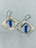 Artistic Vintage Native American Navajo Lapis Sterling Silver Earrings-Nativo Arts