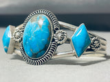 Gasp! Native American Navajo Rhombus Shaped Turquoise Native American Navajo Sterling Silver Bracelet Cuff-Nativo Arts