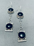 Noteworthy Vintage Native American Navajo Black Onyx Sterling Silver Pendant Earrings-Nativo Arts