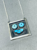 Important Happy Face Vintage Native American Navajo Turquosie Sterling Silver Necklace-Nativo Arts
