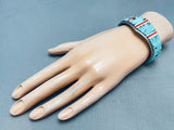 6.5 Inch Wrist Superior Vintage Native American Navajo Turquoise Inlay Sterling Silver Bracelet-Nativo Arts
