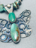 Chunky Green Turquoise Native American Navajo Sterling Silver Butterfly Necklace-Nativo Arts