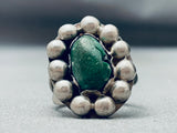 Rare Early Vintage Native American Navajo Green Turquoise Sterling Silver Ring Old-Nativo Arts