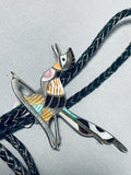 One Of A Kind Vintage Native American Zuni Turquoise Sterling Silver Roadrunner Bolo Tie-Nativo Arts