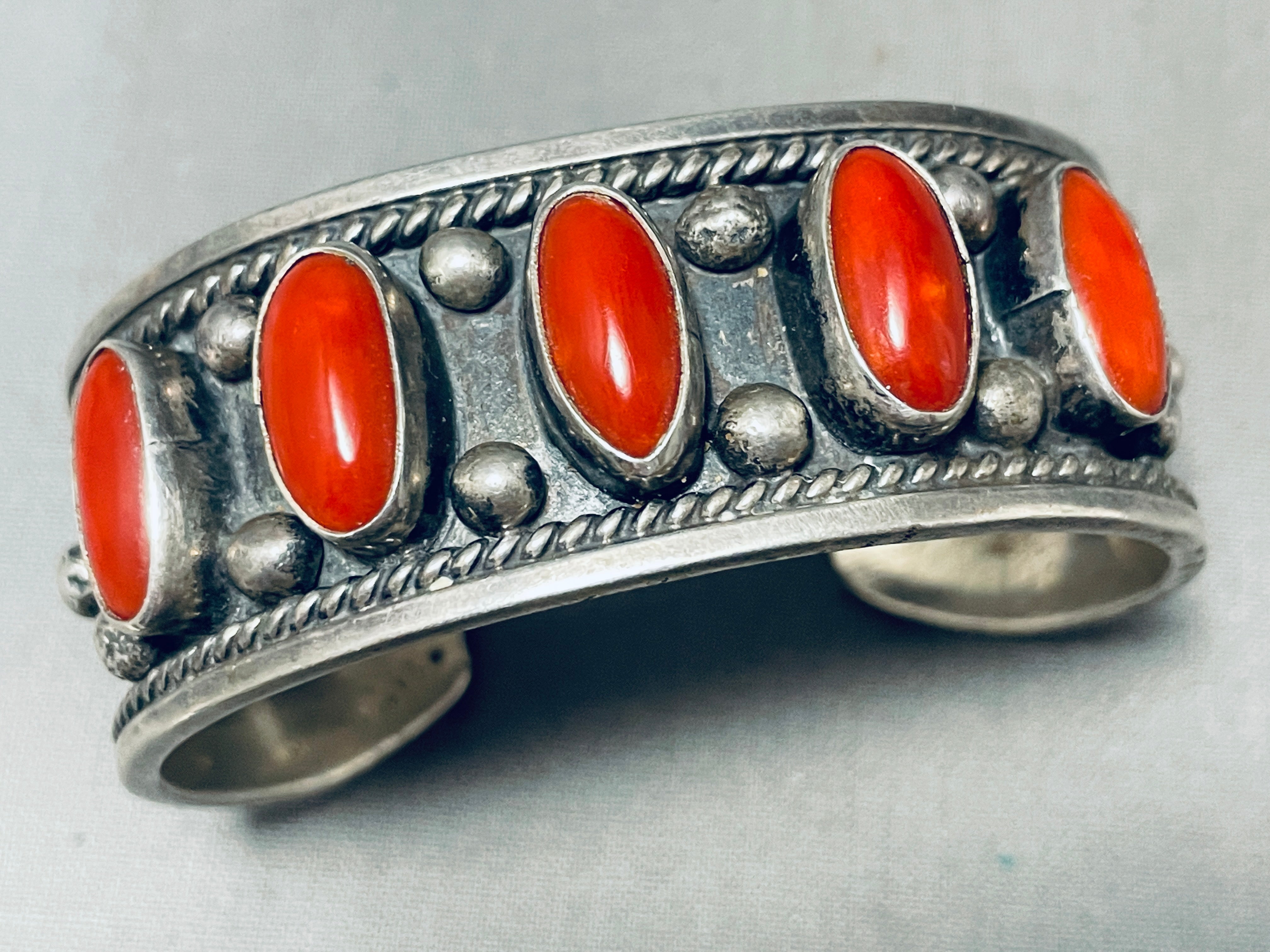 Gasp! Vintage Native American Navajo Round-rhombus Coral Sterling