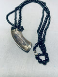 Abstract And Powerful Vintage Native American Navajo Jet Sterling Silver Necklace-Nativo Arts