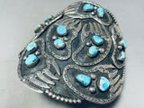 The Biggest Craziest Vintage Native American Navajo Bearpaw Sterling Silver Turquoise Bracelet-Nativo Arts