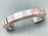 6 Inch Wrist Vintage Native American Navajo Pink Pearl Inlay Sterling Silver Bracelet Cuff-Nativo Arts