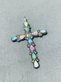 Beautiful Vintage Native American Zuni Opal Sterling Silver Cross Pendant-Nativo Arts