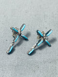 Fab Vintage Native American Zuni Needle Turquoise Sterling Silver Earrings-Nativo Arts