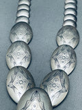 Intricately Hand Stamped Vintage Native American Navajo Sterling Silver Pillow Necklace-Nativo Arts