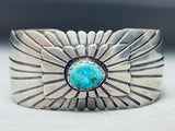 Native American Sunrays Of Silver Sterling Vintage Turquoise Bracelet Signed-Nativo Arts