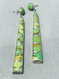 Dynamic Vintage Native American Navajo Carico Lake Turquoise Sterling Silver Dangle Earrings-Nativo Arts