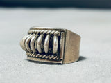 Impressive Native American Navajo Handcarved Sterling Silver Solid Ring-Nativo Arts