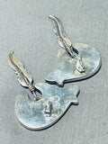 Dynamic Vintage Native American Navajo Turquoise Sterling Silver Bear Signed Earrings-Nativo Arts