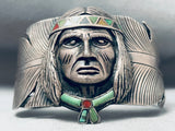 Important Vintage Native American Navajo Chief Head Turquoise Sterling Silver Bracelet-Nativo Arts