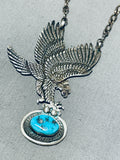 Freddy Charley Vintage Native American Navajo Turquoise Eagle Sterling Silver Necklace-Nativo Arts