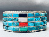 One Of The Best Vintage Native American Navajo Turquoise Channel Inlay Sterling Silver Bracelet-Nativo Arts