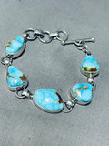 Lavish Native American Navajo 5 Pilot Mountain Turquoise Sterling Silver Toggle Bracelet-Nativo Arts