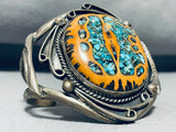 Gasp! Walnut Wood Inlaid Turquoise Vintage Native American Navajo Sterling Silver Bracelet-Nativo Arts