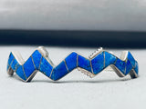 Rare 7 Inch Wrist Vintage Native American Navajo Lapis Inlay Sterling Silver Bracelet-Nativo Arts